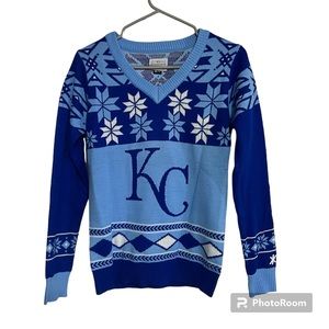 MLB Kansas City Royals Blue Snowflake Sweater, Size Small